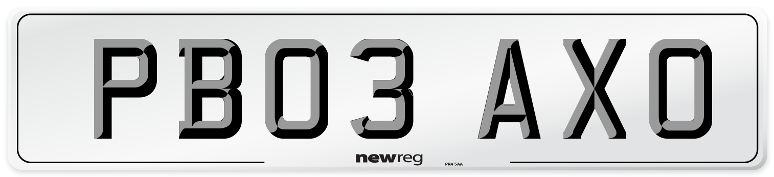 PB03 AXO Number Plate from New Reg